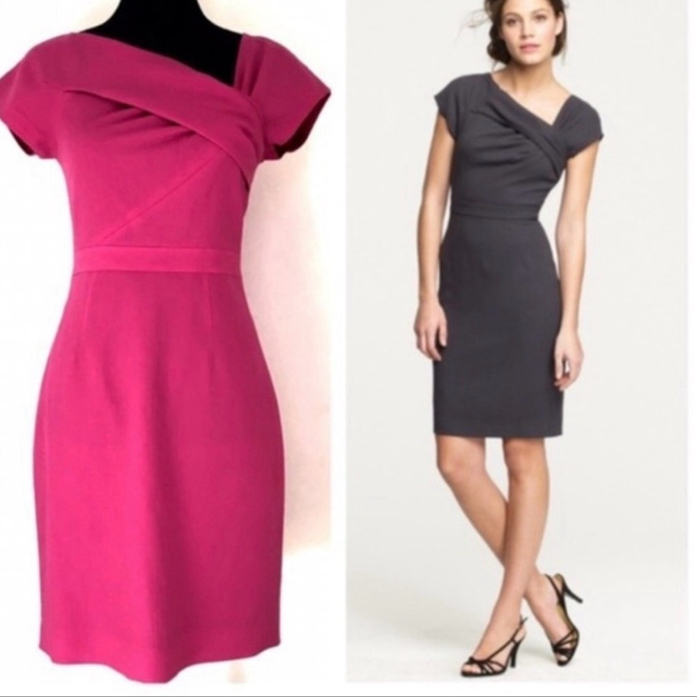 J.Crew Asymmetrical Neck Line Wool Cap Sleeves Dress Size 4 Navy Blue